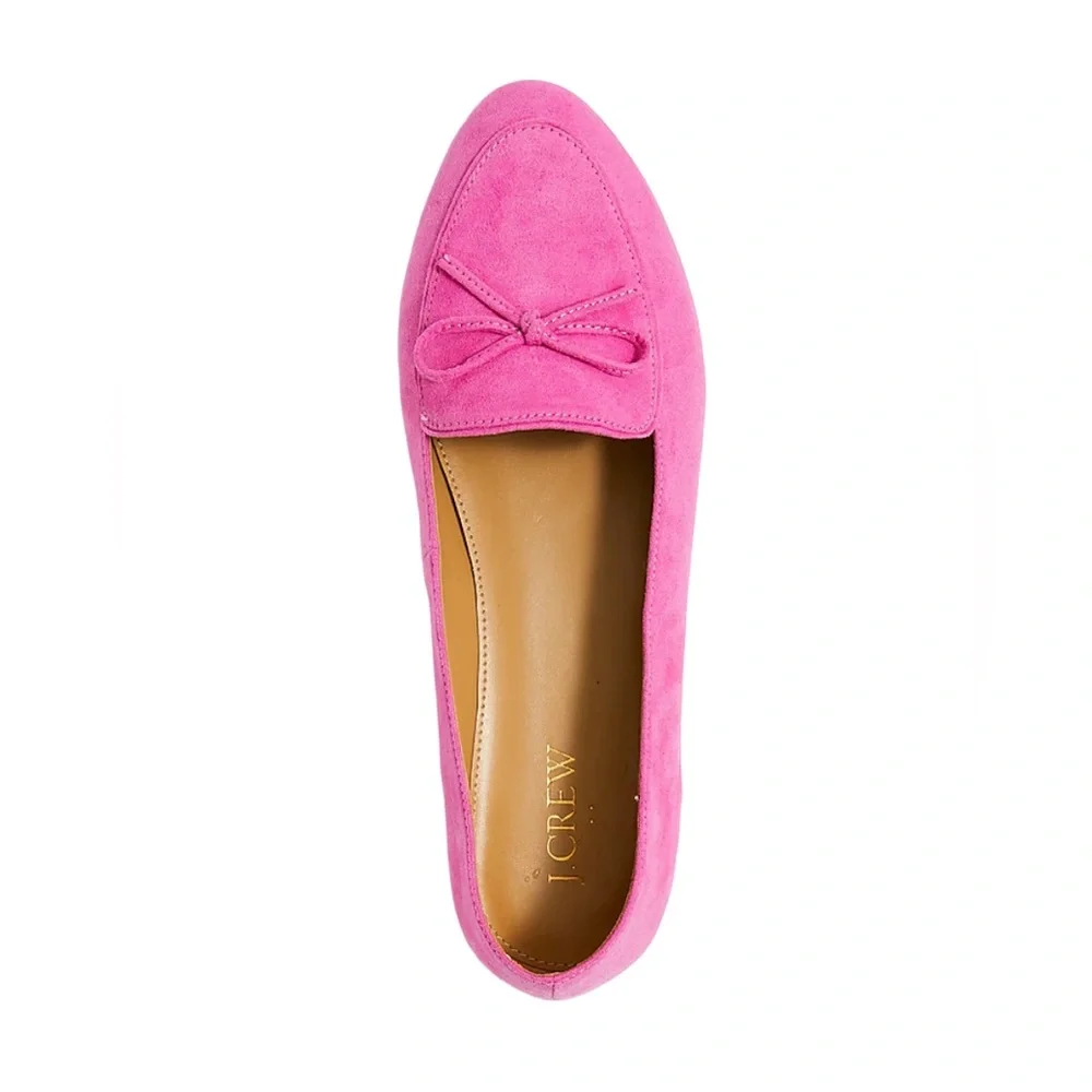 NEW J. Crew Bright Pink Suede Bow Loafers
